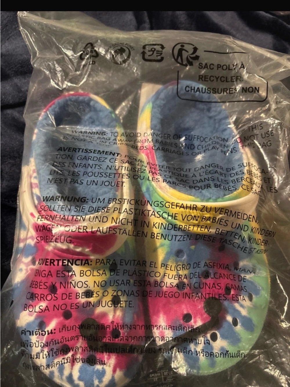 New Crocs Tie-Dye Slip-On Clog Shoes - Blue/Pink/Green